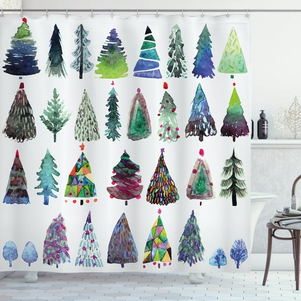Christmas Traditional Tree Fabric Shower Curtain Bathroom Decoration Festive New